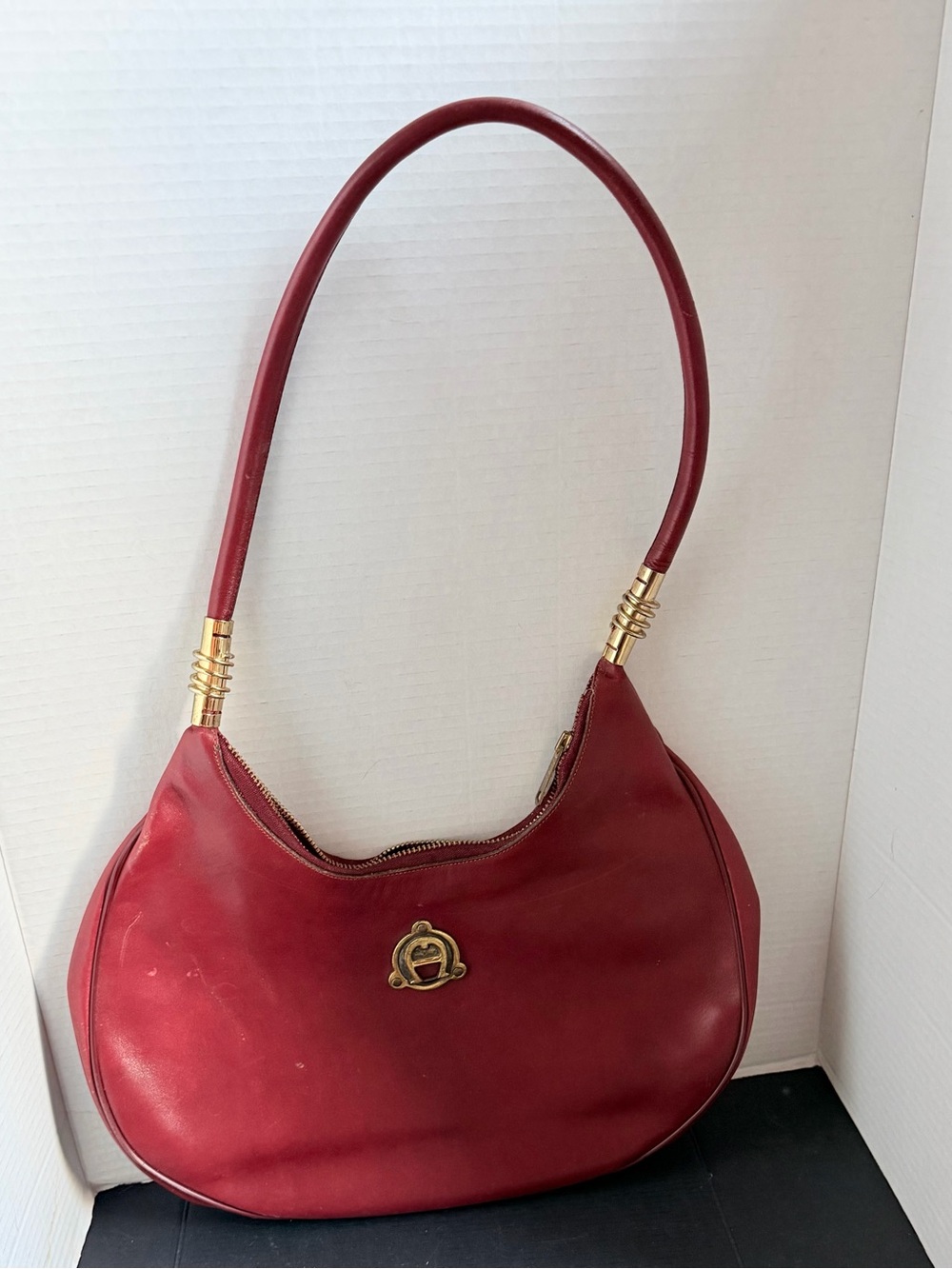 Vintage Etienne Aigner Red Leather Shoulder Bag with Gold Hardware